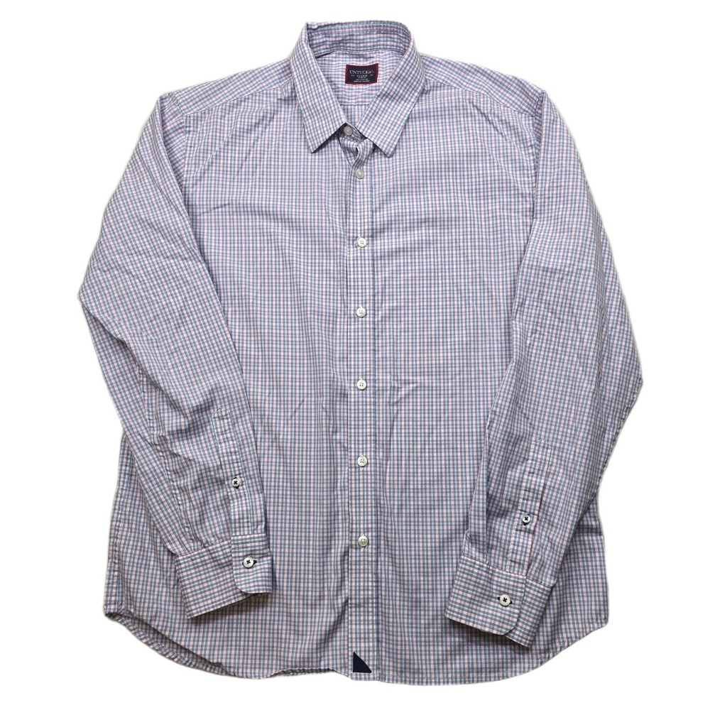 UNTUCKit‎ Slim Fit Plaid Shirt Mens XL Blue Pink Long Sleeve Button Down Cotton